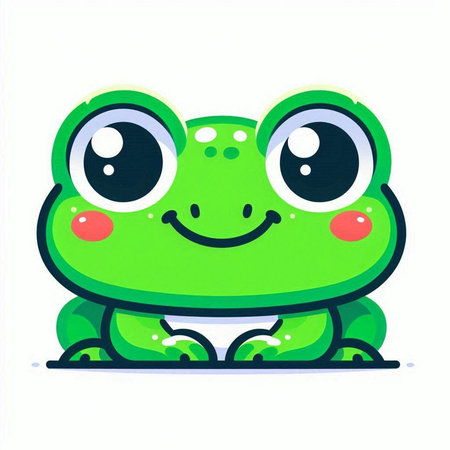 Cute cartoon green frog isolated on white background. Vector illustration.のイラスト素材