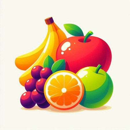 Fruits vector illustration. Fruits background. Healthy food concept.のイラスト素材