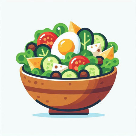 Vegetable salad in bowl vector illustration. Healthy vegetarian food.のイラスト素材
