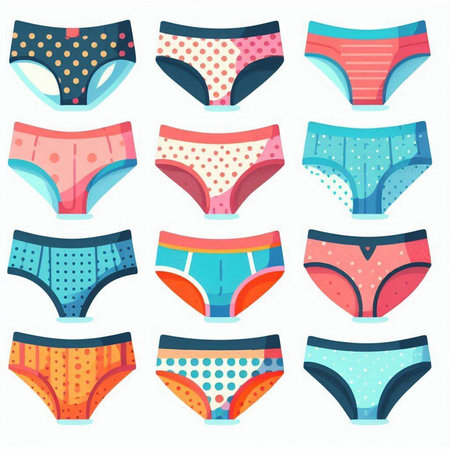 Women's panties. Different types of underwear. Vector illustration in cartoon style.のイラスト素材