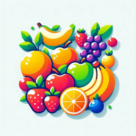 Fruits and berries. Colorful vector illustration for your design.のイラスト素材