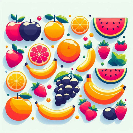 Fruit icons set in flat style. Vector illustration for your designのイラスト素材