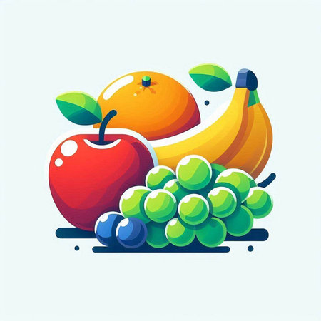 Fruit icon. Vector illustration of a fresh apple, banana and grape.のイラスト素材