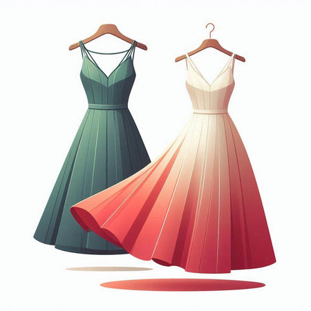 Women's dresses on a hanger. Vector illustration isolated on white backgroundのイラスト素材