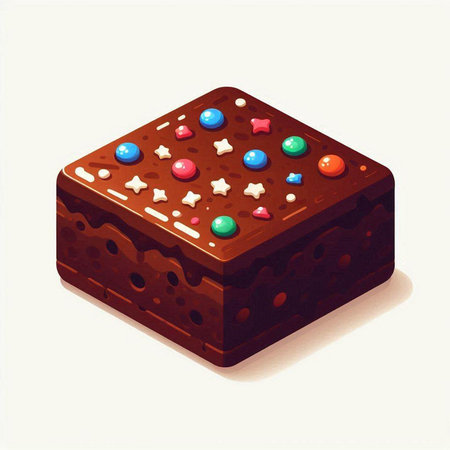 Illustration of a chocolate cake with colorful candies on a white backgroundのイラスト素材