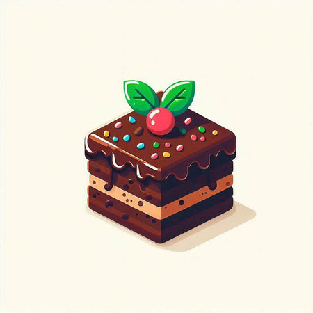 Piece of chocolate cake with berries and icing. Vector illustration.のイラスト素材
