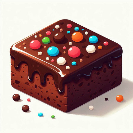 Chocolate cake with colorful candies on white background. Vector illustration.のイラスト素材