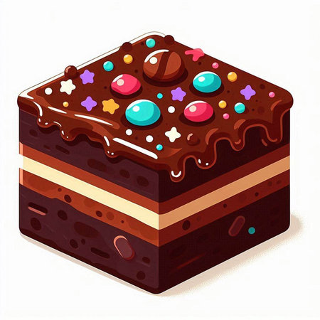 Illustration of a chocolate cake with sprinkles on a white backgroundのイラスト素材