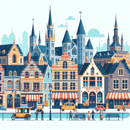 Cityscape of Amsterdam, Netherlands. Vector illustration in flat style.のイラスト素材