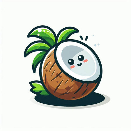 Cute cartoon coconut character. Vector illustration isolated on white background.のイラスト素材