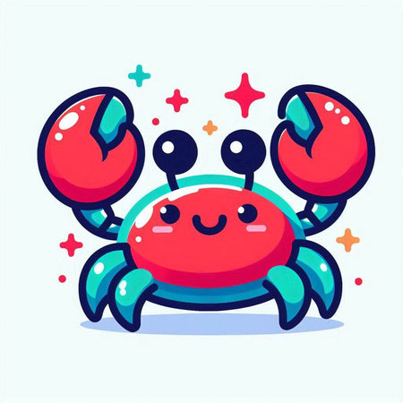 Cute cartoon crab. Vector flat illustration. Isolated on white background.のイラスト素材