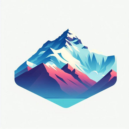 Mountains with snow and blue sky. Vector illustration of a mountain landscape.のイラスト素材