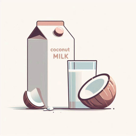 Coconut milk and coconut on a white background. Vector illustration.のイラスト素材