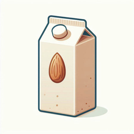 Illustration of a milk carton with almonds on a white backgroundのイラスト素材