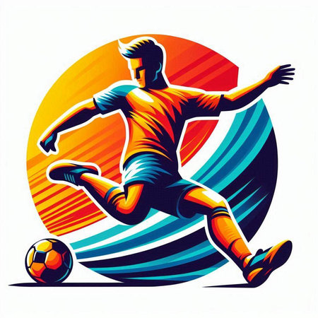 Soccer player in action with ball. Vector illustration on white background.のイラスト素材