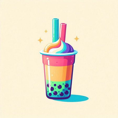 Colorful illustration of a milkshake in a paper cup.のイラスト素材