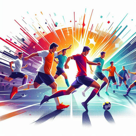 Group of soccer players in action. Sport background. Vector illustration.のイラスト素材