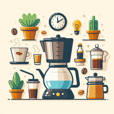Coffee time concept. Vector flat style illustration. Coffee time icons collectionのイラスト素材