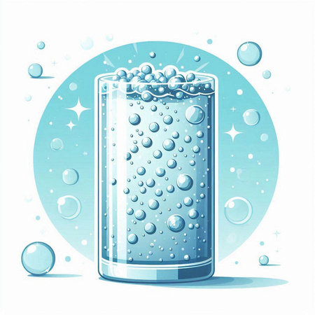 Glass of water with bubbles and bubbles on a white background. Vector illustrationのイラスト素材