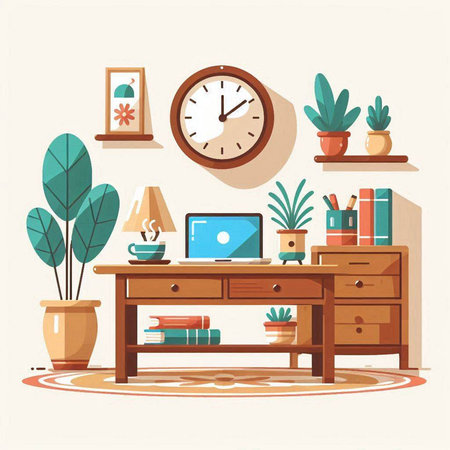 Interior of living room with furniture and plants. Flat style vector illustration.のイラスト素材