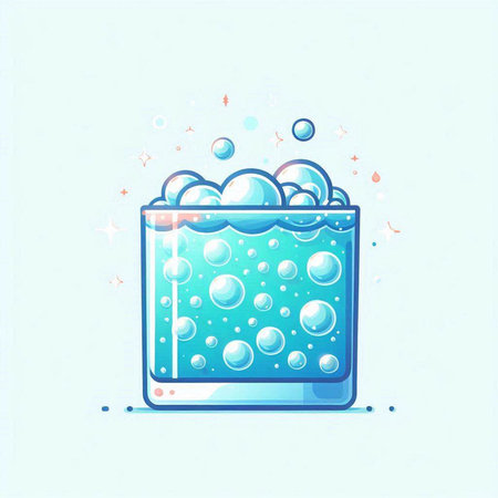 Water bubbles in a glass on a blue background. Vector illustration.のイラスト素材
