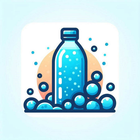 Bottle with clean water and bubbles. Vector illustration in flat styleのイラスト素材