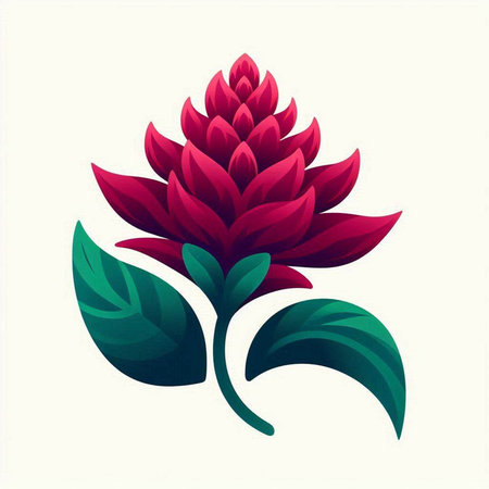 red flower with green leaves on a white background. vector illustration.のイラスト素材