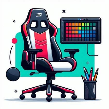 Office chair with computer monitor. Vector illustration in flat cartoon style.のイラスト素材