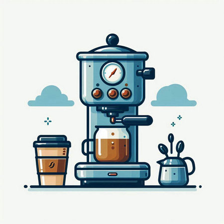 Coffee machine with a cup of coffee. Vector illustration.のイラスト素材