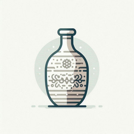 Ceramic vase with floral pattern. Hand drawn vector illustration.のイラスト素材
