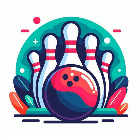 Bowling ball and skittles on the background of bowling alley. Vector illustrationのイラスト素材