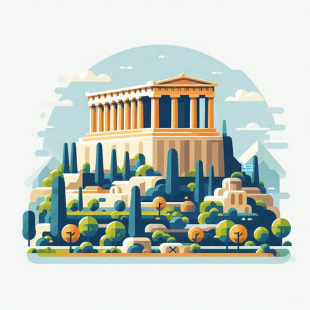 Athens, Greece vector illustration in flat style. Famous landmark.のイラスト素材