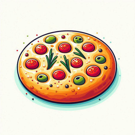 Pizza with tomato, mozzarella and green onion. Vector illustration.のイラスト素材