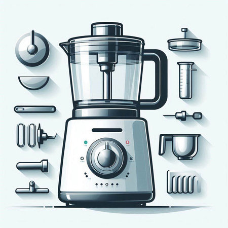 Illustration of a blender with different icons on a white background.のイラスト素材