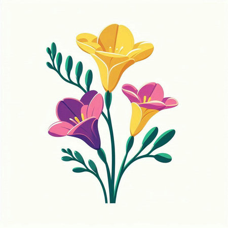 Beautiful bouquet of freesia flowers. Vector illustration.のイラスト素材