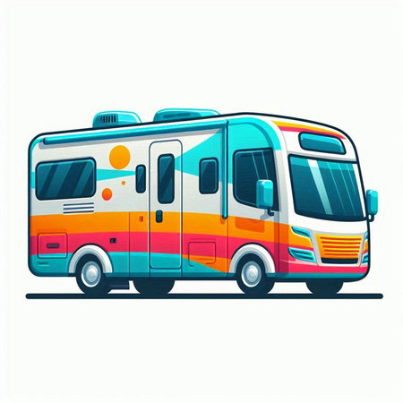 Camper van isolated on white background. Vector illustration in flat style.のイラスト素材