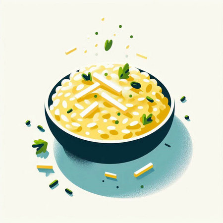 Illustration of a bowl of risotto with cheese and parsleyのイラスト素材