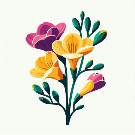 Bouquet of yellow and purple flowers. Vector illustration in flat style.のイラスト素材