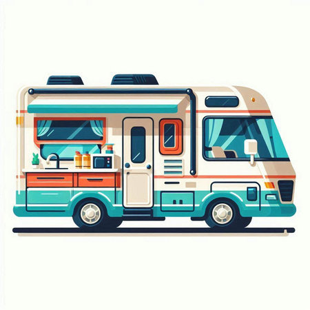 Campervan isolated on a white background. Vector illustration in flat style.のイラスト素材