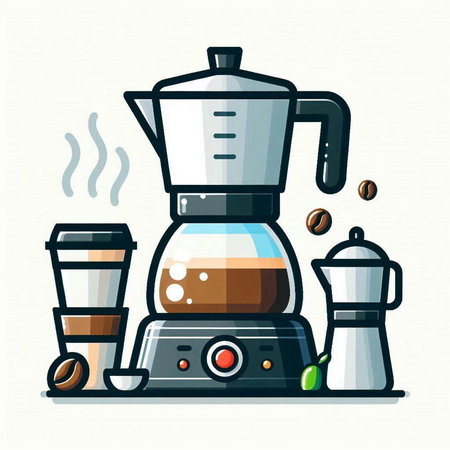Coffee maker and coffee cup. Flat style vector illustration.のイラスト素材
