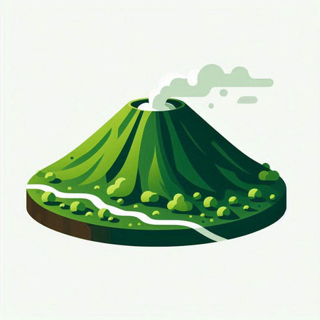 Volcano with green grass in the flat style. Vector illustration.のイラスト素材