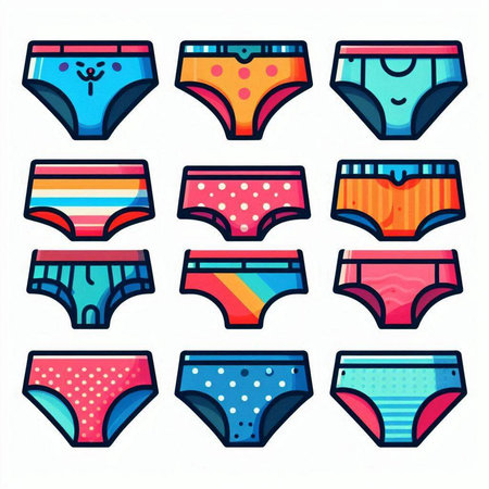 Women's underwear. Set of different types of panties. Vector illustration.のイラスト素材