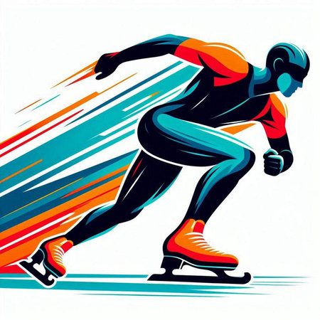 Speed skating. The athlete is skating. Vector illustration on a white background.のイラスト素材