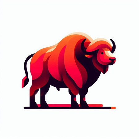 Vector illustration of a stylized red and orange buffalo on a white backgroundのイラスト素材