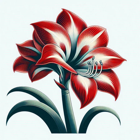 Red Amaryllis flower on white background. Vector illustration.のイラスト素材