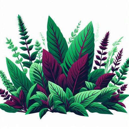 Illustration of a green and purple leaves on a white background.のイラスト素材