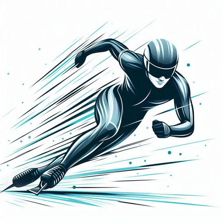 Speed skater action vector sport illustration with speed motion lines background.のイラスト素材