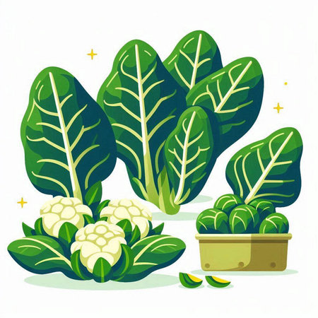 Illustration of Cauliflower, Broccoli, Cabbage and Mangosteenのイラスト素材