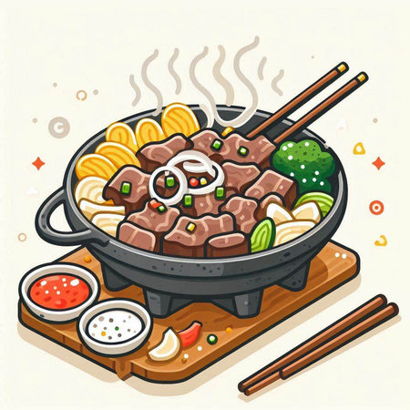 Illustration of a Chinese Cuisine - Sukiyaki.のイラスト素材