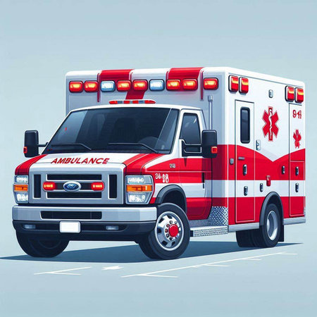 Ambulance car with red and blue lights. Vector illustration.のイラスト素材